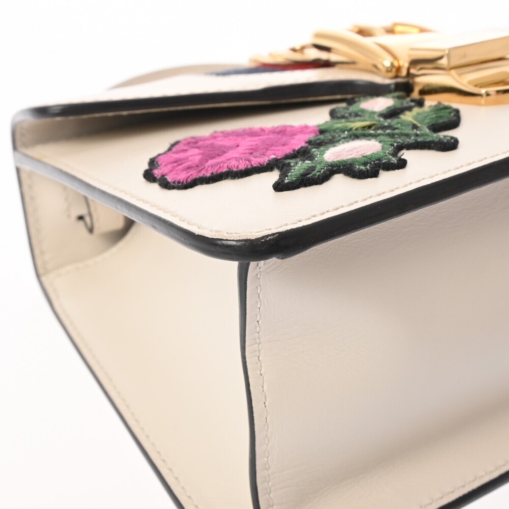GUCCI Sylvie Flower Embroidery White Leather Canvas Handbag - Picture 6 of 11